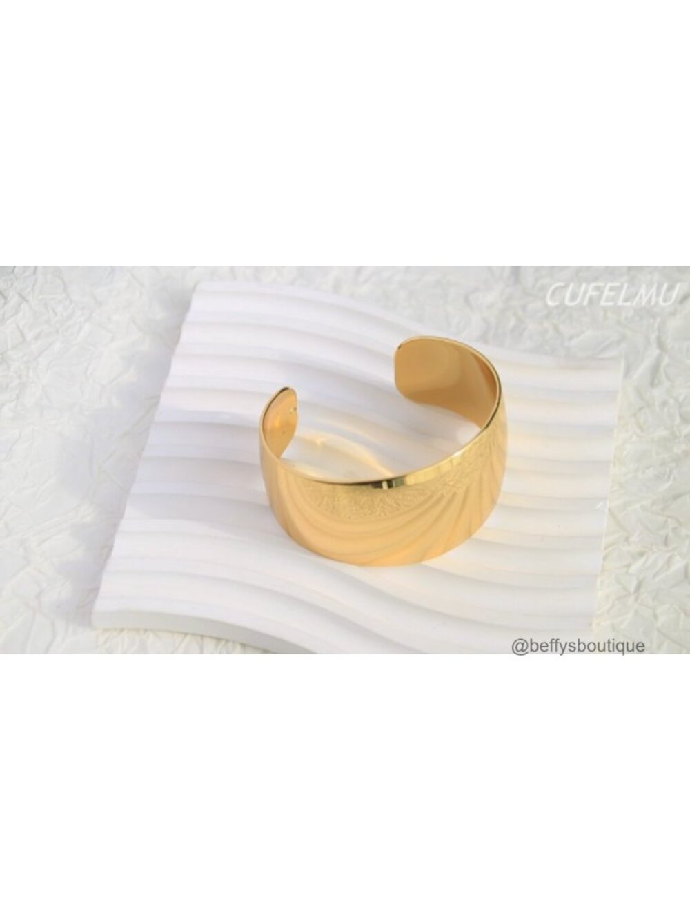 Gold Plated Hammered Open Wide Cuff Bangle Bracelet Women Smooth Polished